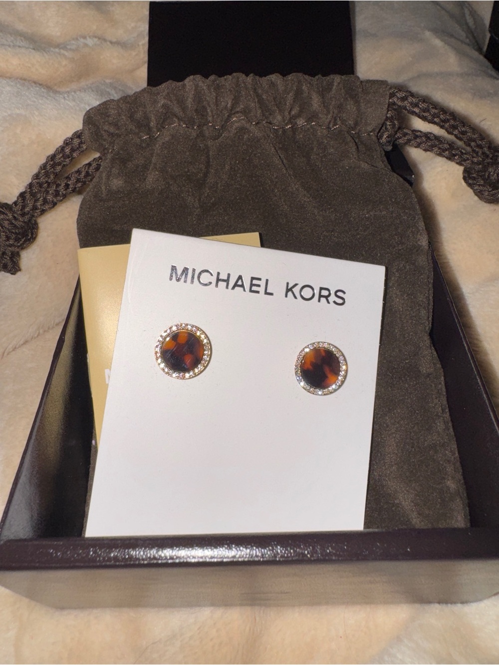 Michael Kors Gold-Tone Crystal Rim Tortoiseshell Stud Earrings